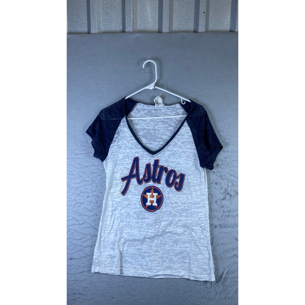 Campus Lifestyle Houston Astros T-Shirt Womens L White Blue Burnout Raglan Tee